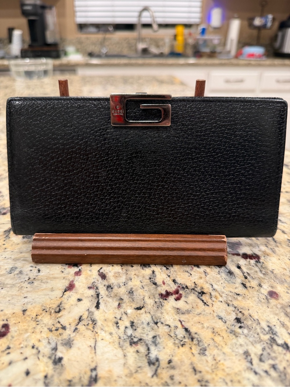 Authentic Black Gucci Leather Wallet with Silver Hardware